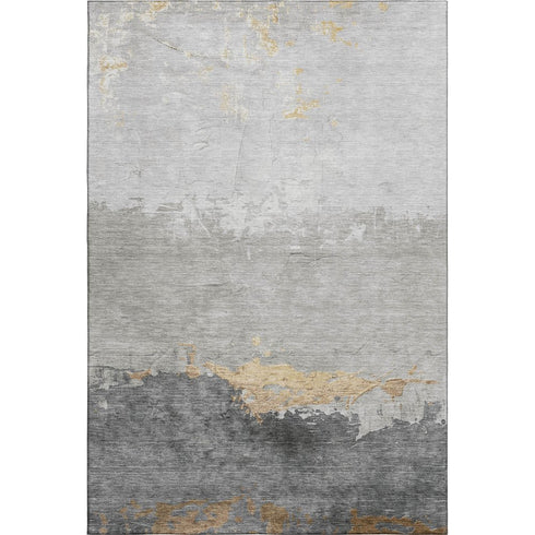 8' X 10' Gold And Gray Abstract Washable Area Rug With UV Protection
