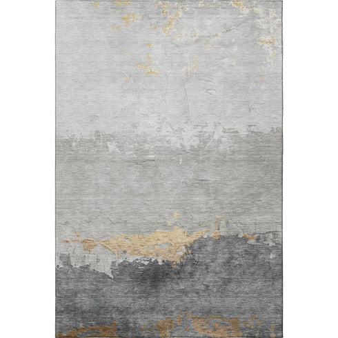 8' X 10' Gold And Gray Abstract Washable Area Rug With UV Protection