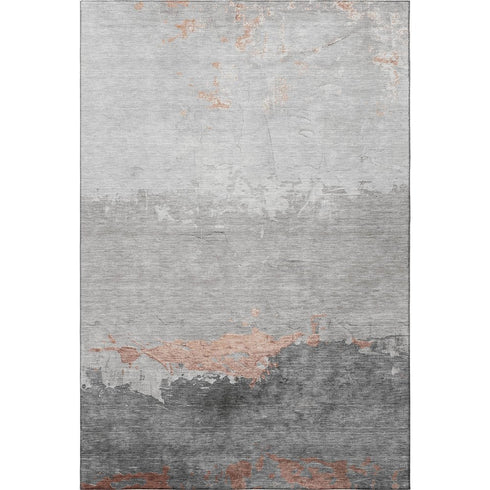 8' X 10' Salmon And Gray Abstract Washable Area Rug With UV Protection
