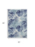 5' X 8' Blue And Ivory Floral Washable Area Rug With UV Protection