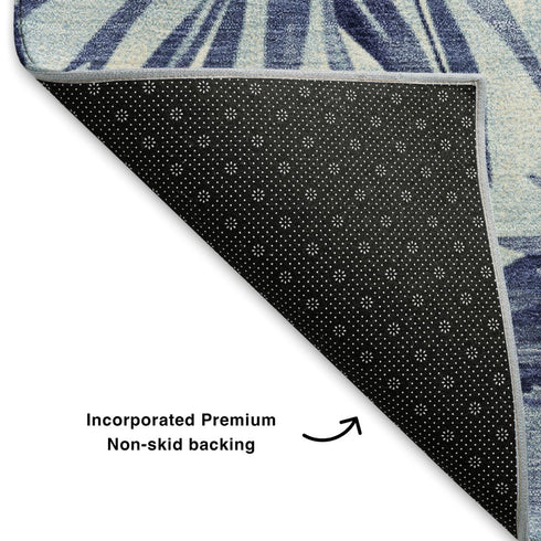 5' X 8' Blue And Ivory Floral Washable Area Rug With UV Protection