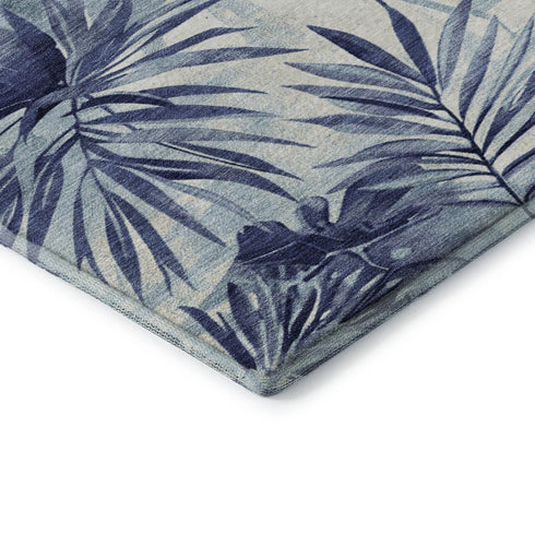 5' X 8' Blue And Ivory Floral Washable Area Rug With UV Protection