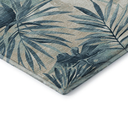 5' X 8' Teal And Ivory Floral Washable Area Rug With UV Protection