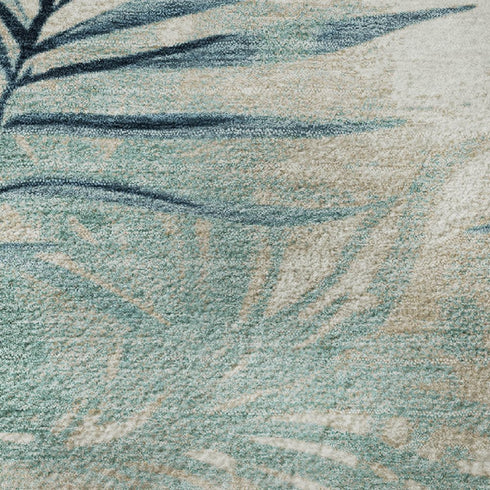 5' X 8' Teal And Ivory Floral Washable Area Rug With UV Protection