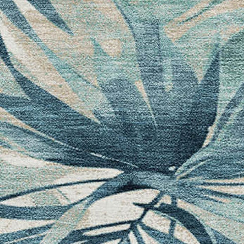 5' X 8' Teal And Ivory Floral Washable Area Rug With UV Protection