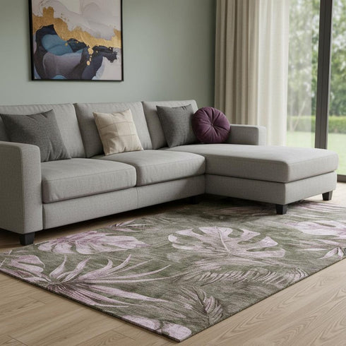 8' X 10' Brown And Pink Floral Washable Area Rug With UV Protection