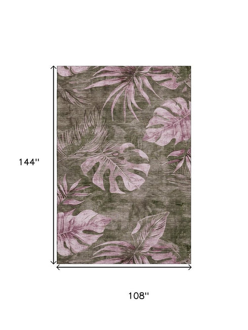 9' X 12' Brown And Pink Floral Washable Area Rug With UV Protection