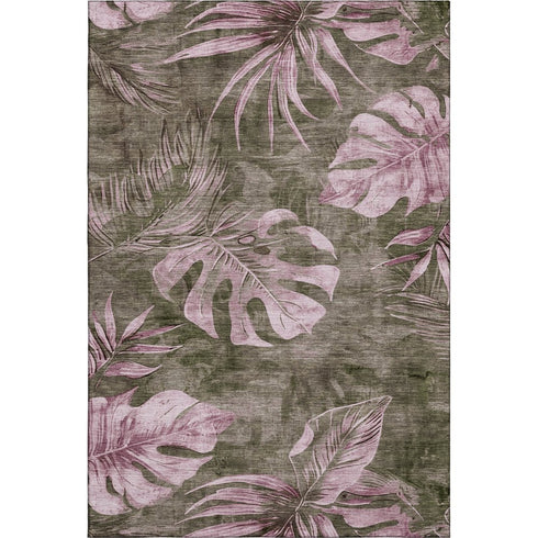 9' X 12' Brown And Pink Floral Washable Area Rug With UV Protection
