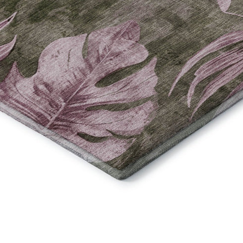9' X 12' Brown And Pink Floral Washable Area Rug With UV Protection