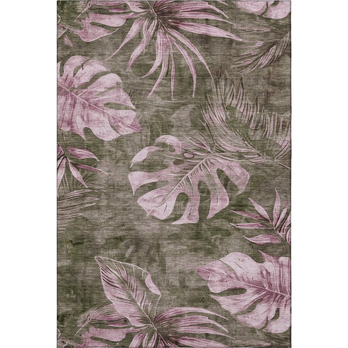 9' X 12' Brown And Pink Floral Washable Area Rug With UV Protection