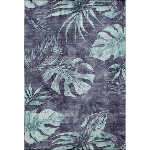5' X 8' Blue And Green Floral Washable Area Rug With UV Protection