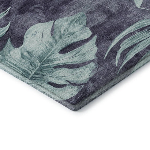 5' X 8' Blue And Green Floral Washable Area Rug With UV Protection