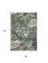 5' X 8' Fern Green And Sage Floral Washable Area Rug With UV Protection
