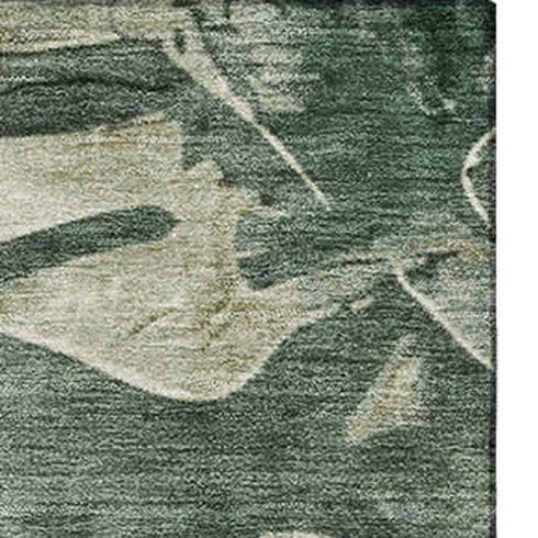 5' X 8' Fern Green And Sage Floral Washable Area Rug With UV Protection