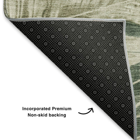 8' Fern Green And Sage Floral Washable Round Rug With UV Protection