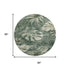 8' Fern Green And Sage Floral Washable Round Rug With UV Protection