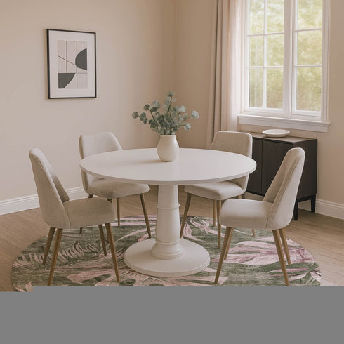 8' Olive Green And Blush Floral Washable Round Rug With UV Protection