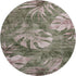 8' Olive Green And Blush Floral Washable Round Rug With UV Protection