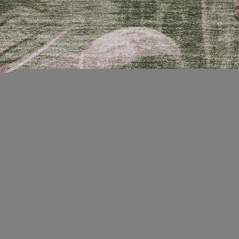 8' Olive Green And Blush Floral Washable Round Rug With UV Protection