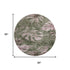 8' Olive Green And Blush Floral Washable Round Rug With UV Protection