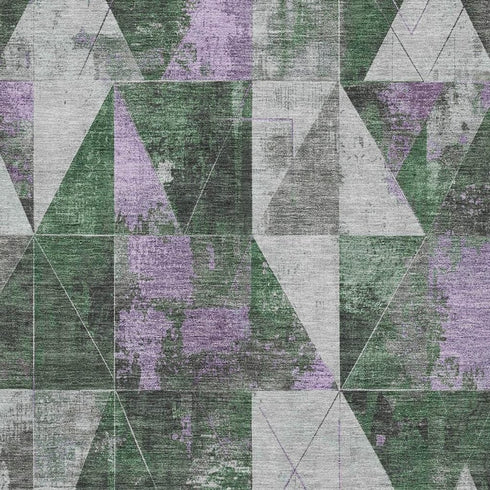 5' X 8' Emerald And Purple Geometric Washable Area Rug With UV Protection