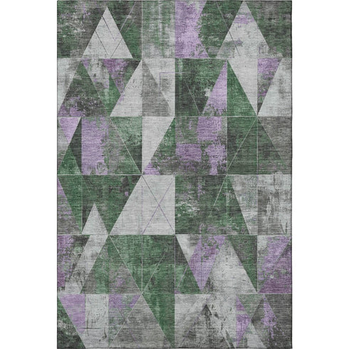 5' X 8' Emerald And Purple Geometric Washable Area Rug With UV Protection