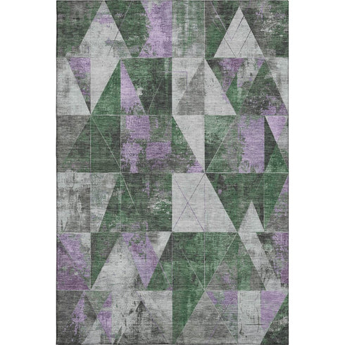 9' X 12' Emerald And Purple Geometric Washable Area Rug With UV Protection