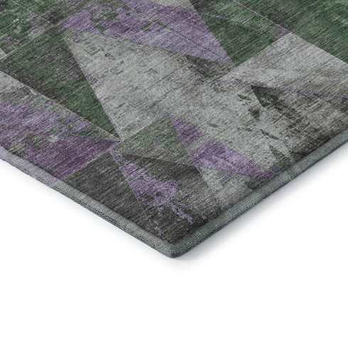 9' X 12' Emerald And Purple Geometric Washable Area Rug With UV Protection