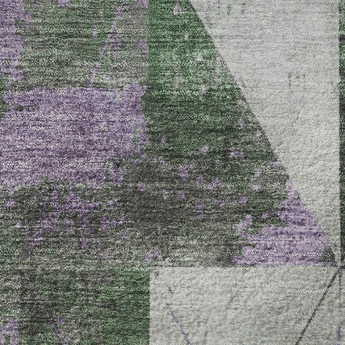 9' X 12' Emerald And Purple Geometric Washable Area Rug With UV Protection