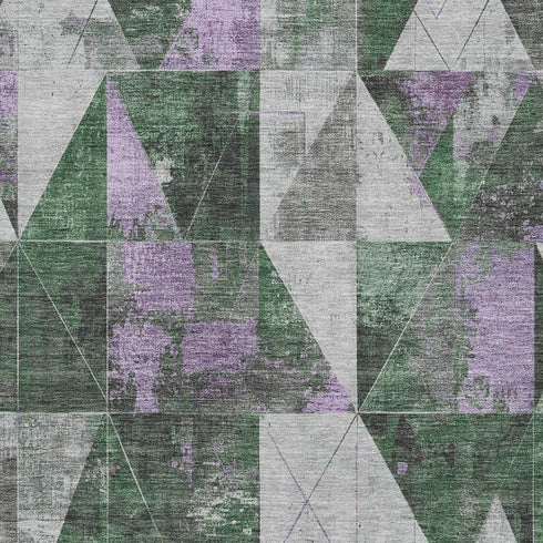 9' X 12' Emerald And Purple Geometric Washable Area Rug With UV Protection