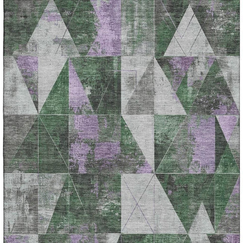 9' X 12' Emerald And Purple Geometric Washable Area Rug With UV Protection