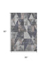 5' X 8' Gray And Beige Geometric Washable Area Rug With UV Protection
