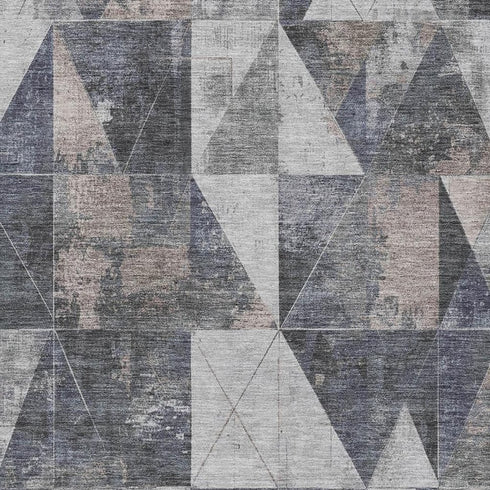 5' X 8' Gray And Beige Geometric Washable Area Rug With UV Protection