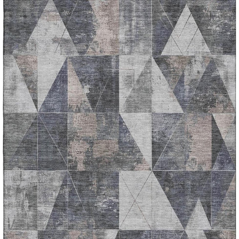 5' X 8' Gray And Beige Geometric Washable Area Rug With UV Protection