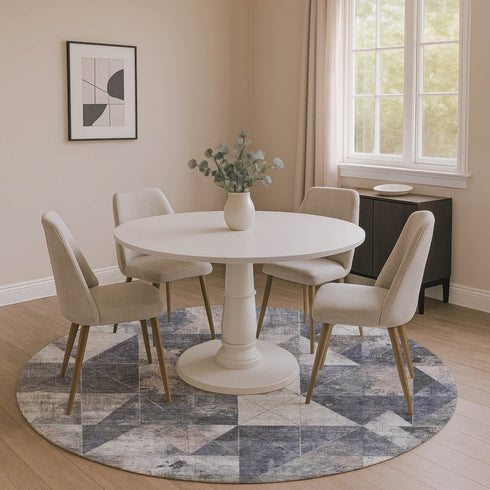 8' Gray And Beige Geometric Washable Round Rug With UV Protection