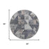 8' Gray And Beige Geometric Washable Round Rug With UV Protection
