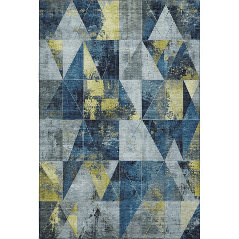 5' X 8' Navy Blue And Gold Geometric Washable Area Rug With UV Protection
