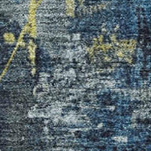 5' X 8' Navy Blue And Gold Geometric Washable Area Rug With UV Protection
