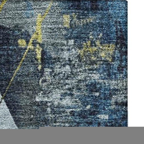 5' X 8' Navy Blue And Gold Geometric Washable Area Rug With UV Protection