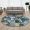 8' Navy Blue And Gold Geometric Washable Round Rug With UV Protection