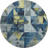 8' Navy Blue And Gold Geometric Washable Round Rug With UV Protection
