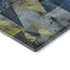 8' Navy Blue And Gold Geometric Washable Round Rug With UV Protection