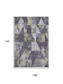 9' X 12' Purple And Beige Geometric Washable Area Rug With UV Protection