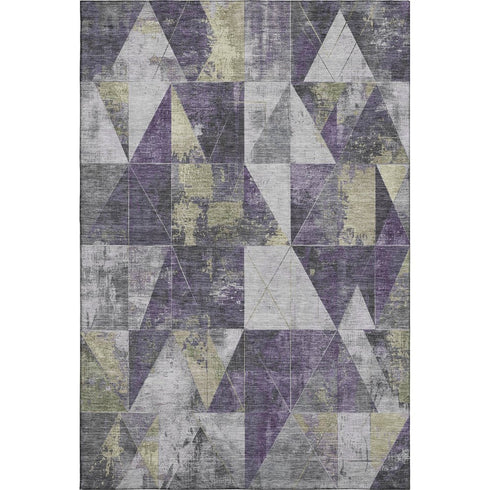 9' X 12' Purple And Beige Geometric Washable Area Rug With UV Protection