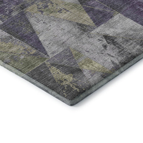 9' X 12' Purple And Beige Geometric Washable Area Rug With UV Protection