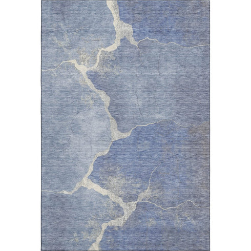 8' X 10' Denim Blue And Gray Abstract Washable Area Rug With UV Protection