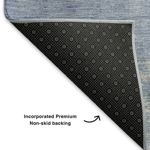 8' X 10' Denim Blue And Gray Abstract Washable Area Rug With UV Protection