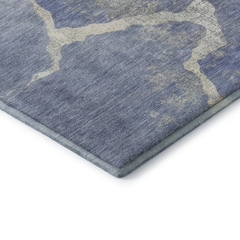 8' X 10' Denim Blue And Gray Abstract Washable Area Rug With UV Protection