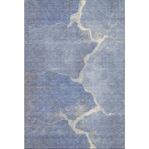 8' X 10' Denim Blue And Gray Abstract Washable Area Rug With UV Protection