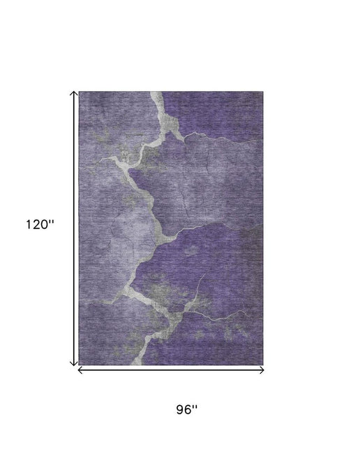 8' X 10' Purple And Beige Abstract Washable Area Rug With UV Protection
